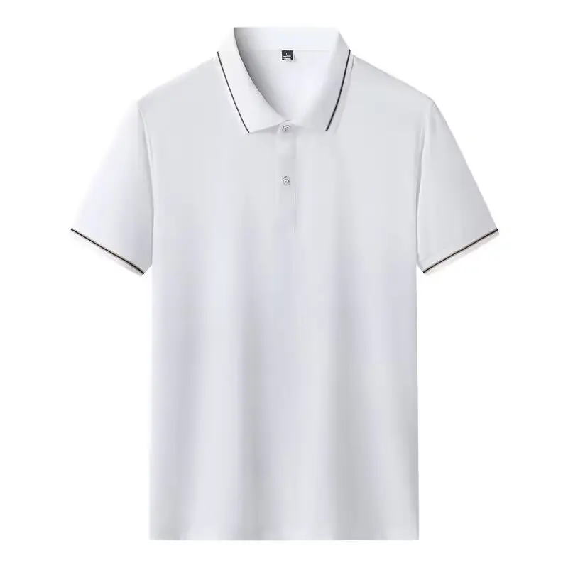 Men's White Polo Shirt with Button Collar - Image 8