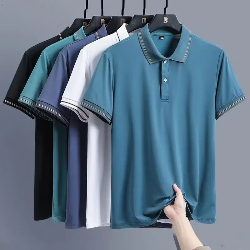 Men's White Polo Shirt with Button Collar — feature 4