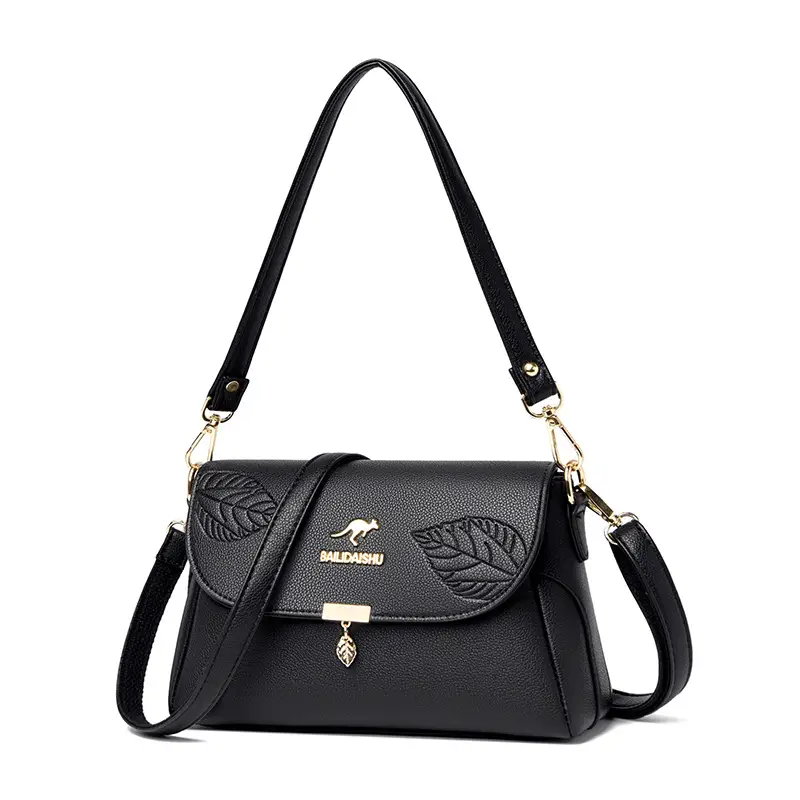 Black Embossed Leather Shoulder Bag for Women 2024 - Image 5