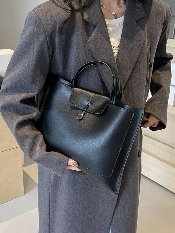 Women's 2-Piece Leather Tote Bag Set Tan Retro Fashion - Image 11