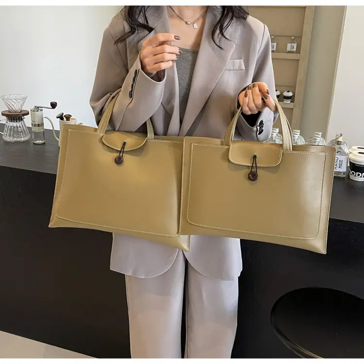 Women's 2-Piece Leather Tote Bag Set Tan Retro Fashion — feature 10