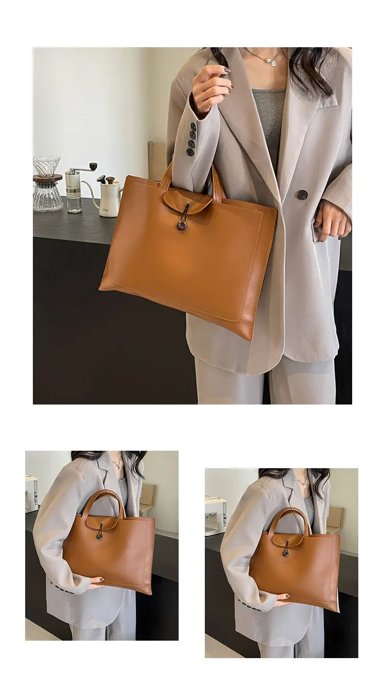 Women's 2-Piece Leather Tote Bag Set Tan Retro Fashion — feature 19