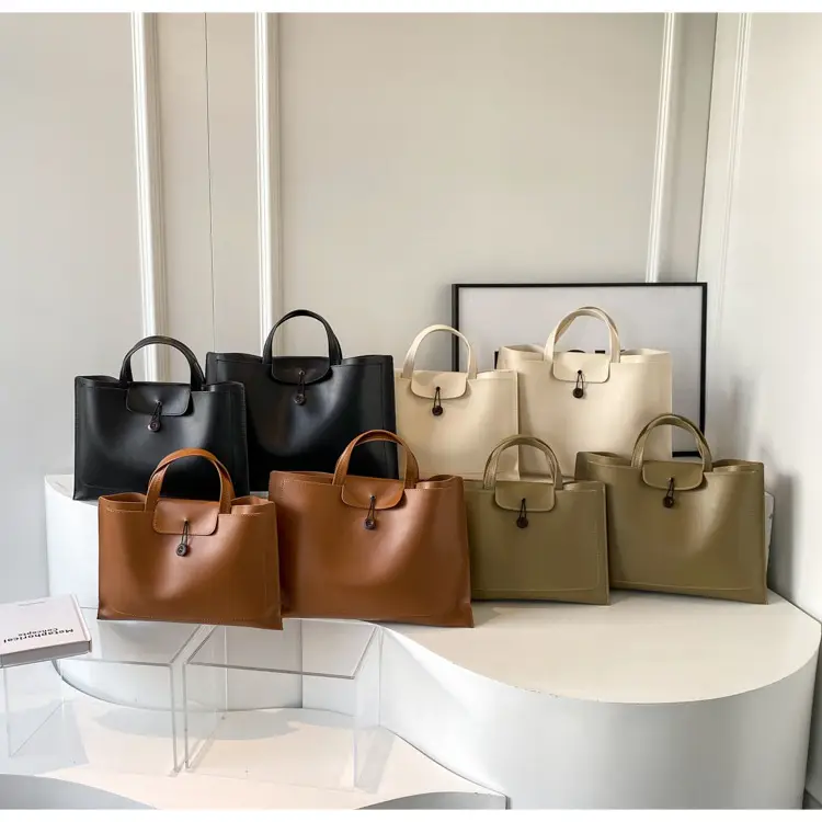 Women's 2-Piece Leather Tote Bag Set Tan Retro Fashion — feature 23