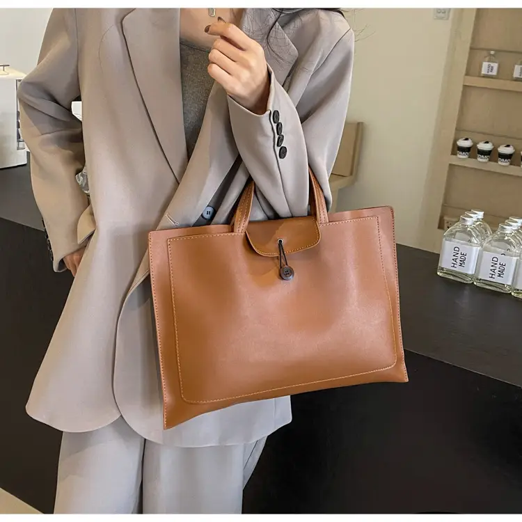 Women's 2-Piece Leather Tote Bag Set Tan Retro Fashion — feature 9