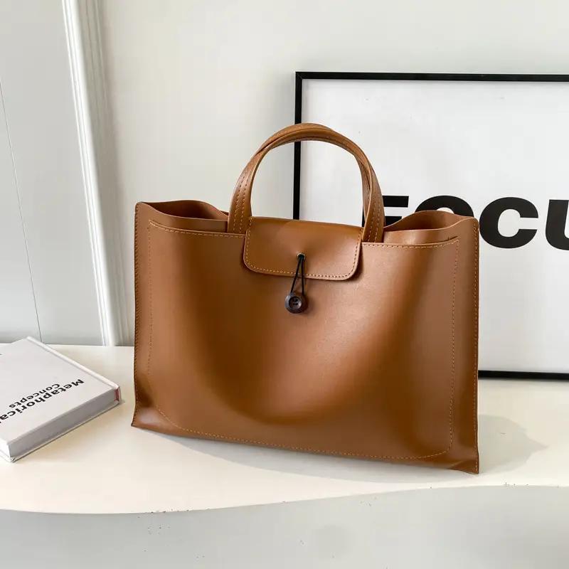 Women's 2-Piece Leather Tote Bag Set Tan Retro Fashion - Image 2