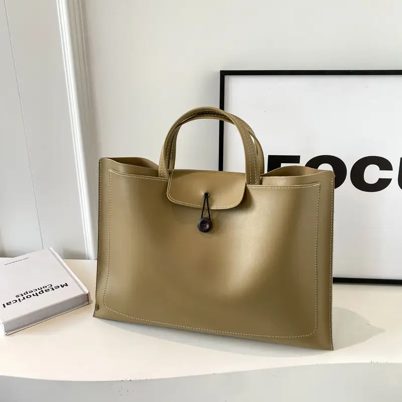 Women's 2-Piece Leather Tote Bag Set Tan Retro Fashion - Image 3