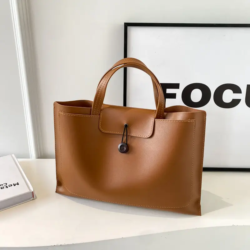 Women's 2-Piece Leather Tote Bag Set Tan Retro Fashion - Image 6