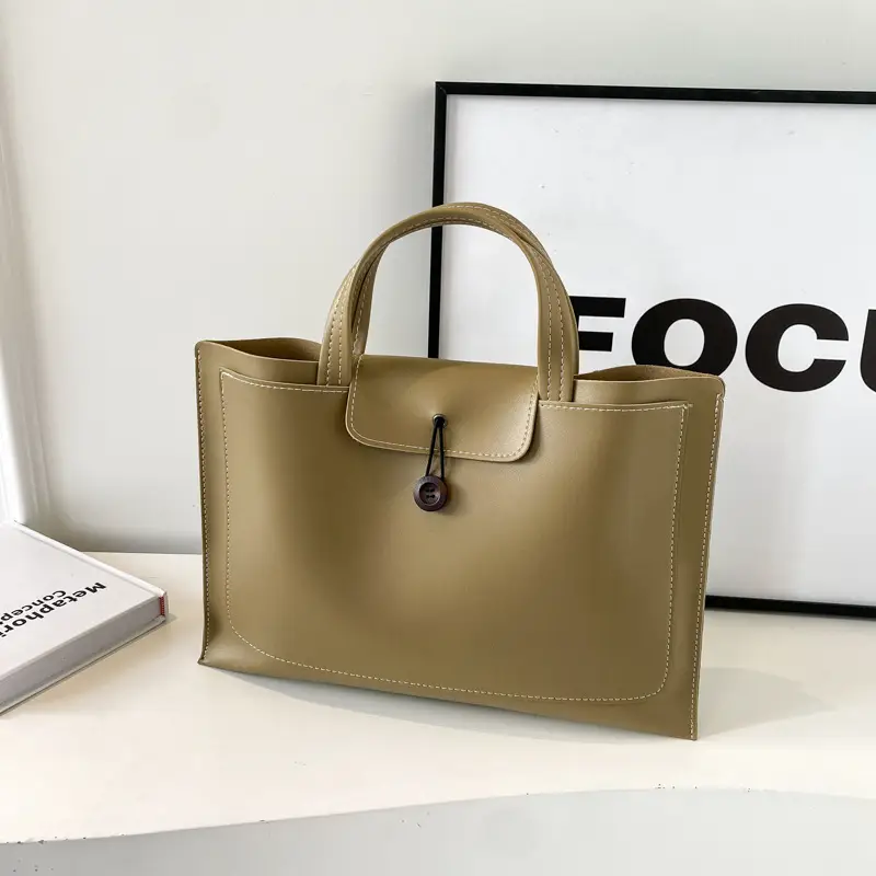 Women's 2-Piece Leather Tote Bag Set Tan Retro Fashion - Image 7
