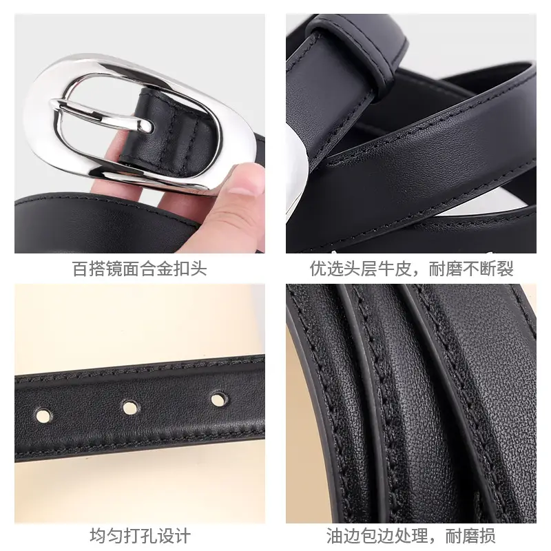 Women's Brown Leather Belt with Silver Buckle - Image 6