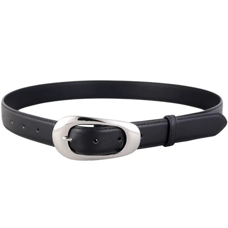 Women's Brown Leather Belt with Silver Buckle - Image 8