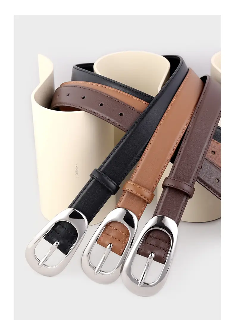 Women's Brown Leather Belt with Silver Buckle — feature 15