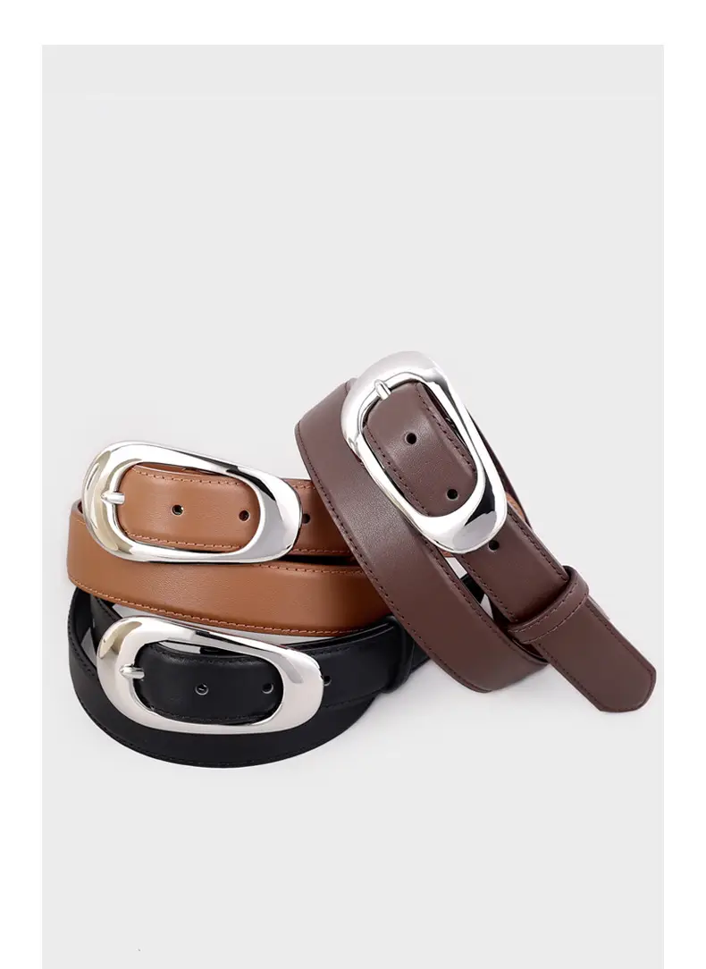 Women's Brown Leather Belt with Silver Buckle — feature 16