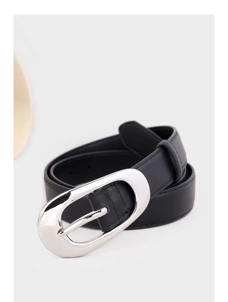 Women's Brown Leather Belt with Silver Buckle — feature 17