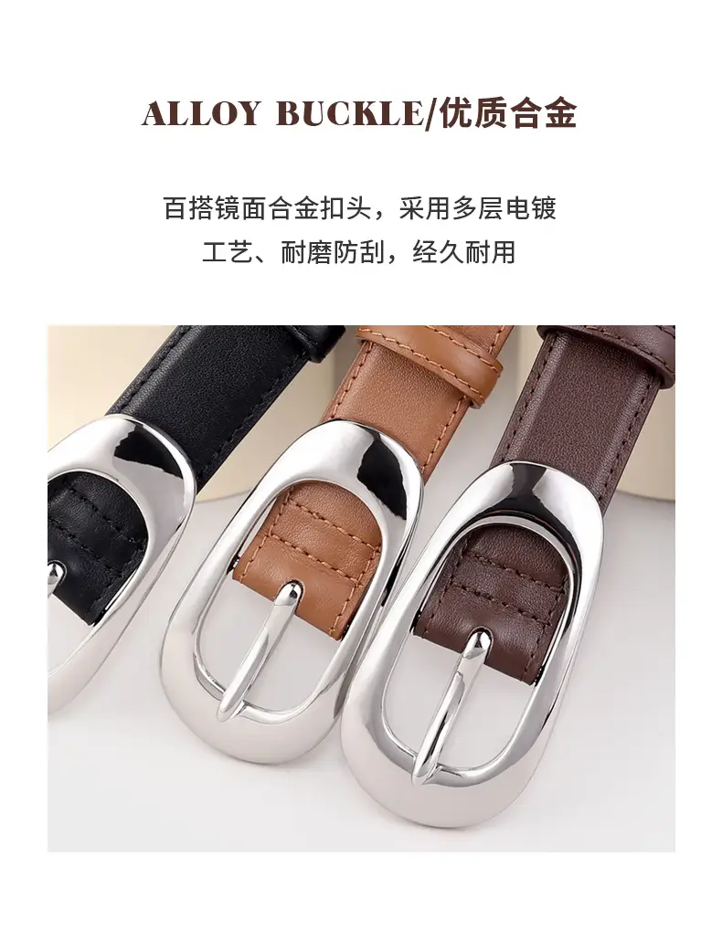 Women's Brown Leather Belt with Silver Buckle — feature 6