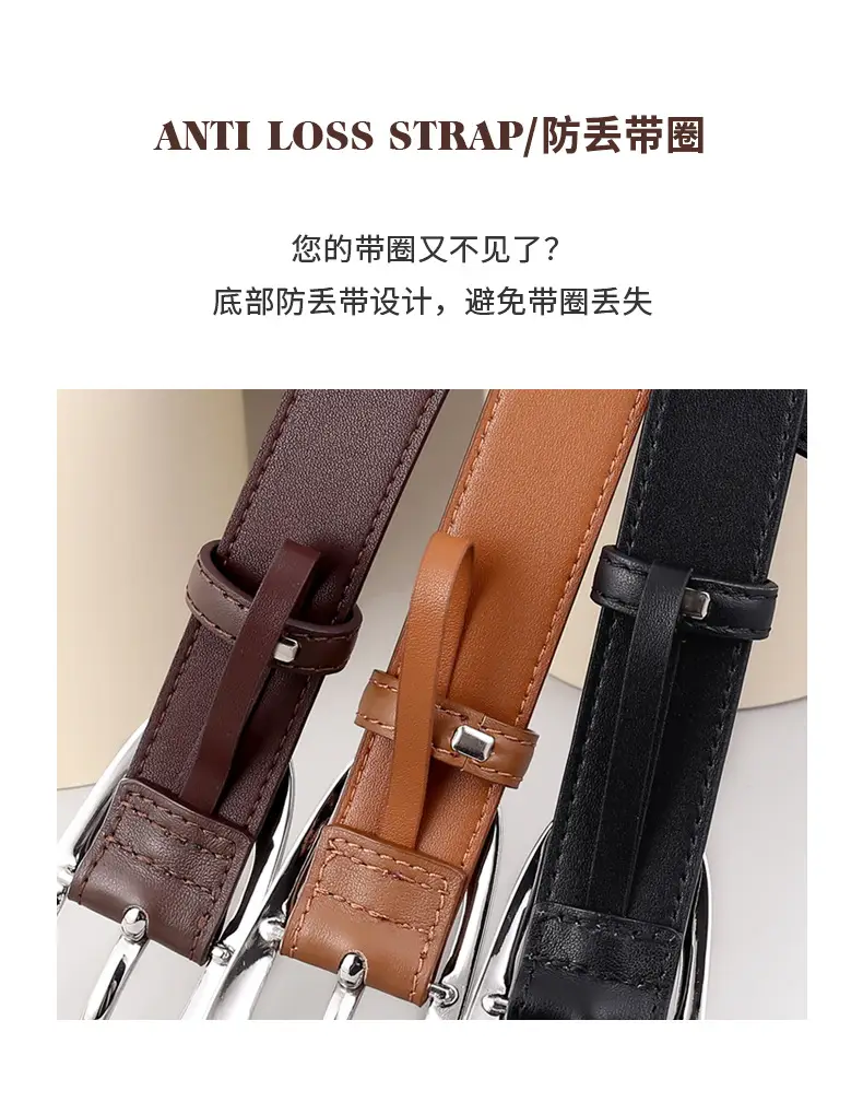 Women's Brown Leather Belt with Silver Buckle — feature 7