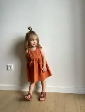 Beige Lace-Up Summer Girls Dress with Pocket — feature 10