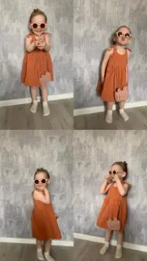 Beige Lace-Up Summer Girls Dress with Pocket — feature 12