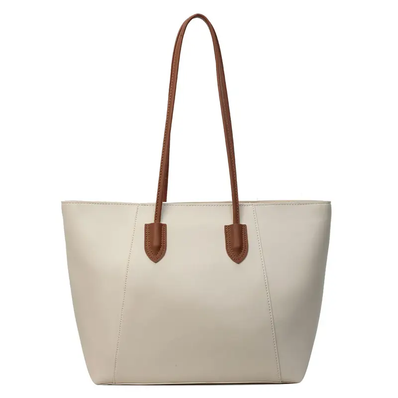 Women Large Capacity Commuter Bag White Leather Shoulder Bag - Image 5