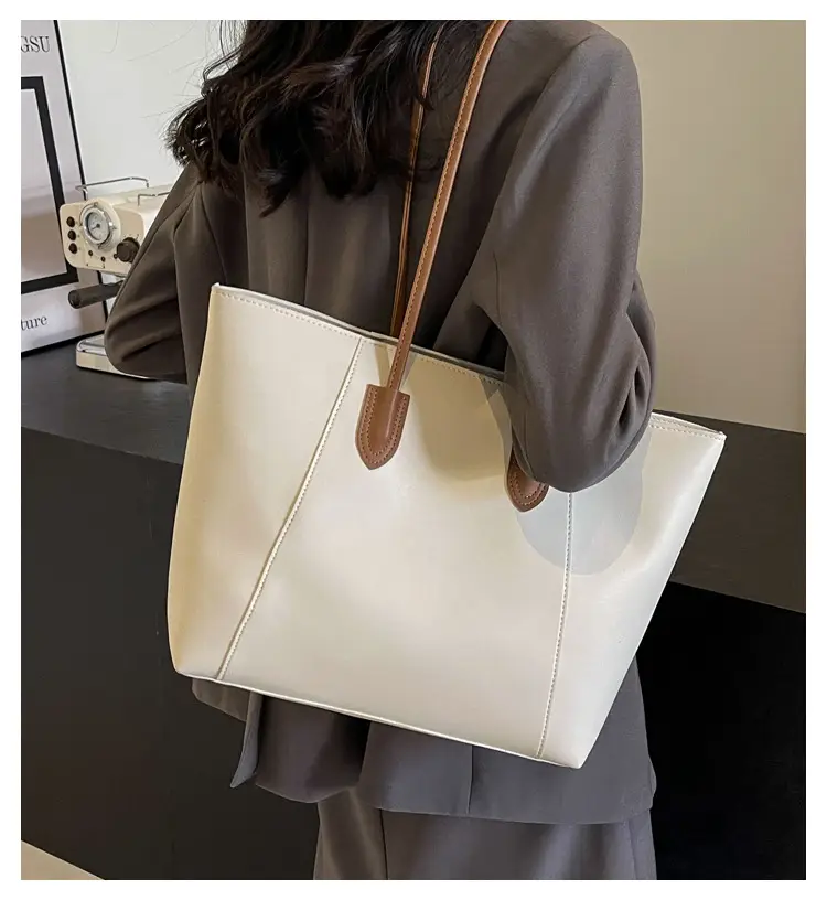 Women Large Capacity Commuter Bag White Leather Shoulder Bag — feature 10