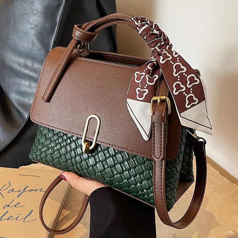 2023 Retro Women Shoulder Messenger Bag Brown White Quilted - Image 3