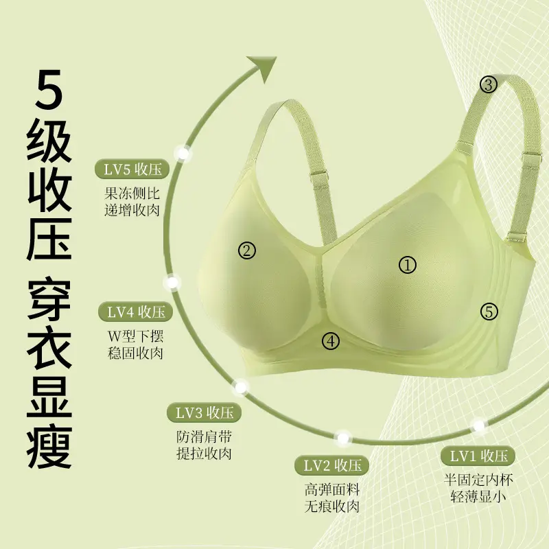 Seamless nude underwear women's jelly soft support adjustable breast collection anti-sagging wireless super soft thin bra