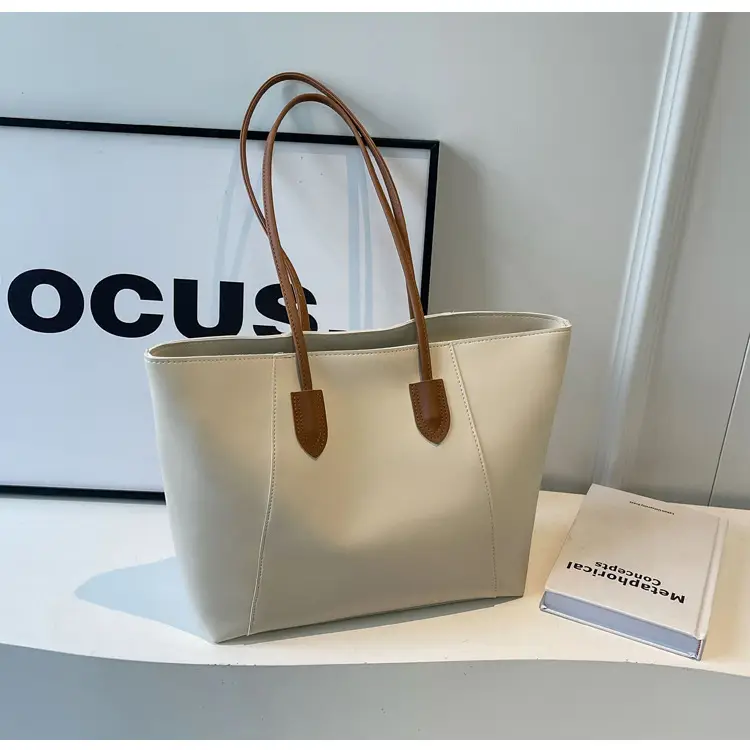 Women Large Capacity Tote Bag Cream Leather Shoulder Commuter — feature 29