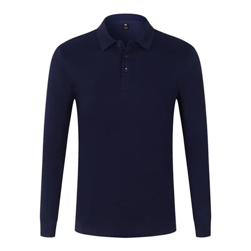 Men Navy Combed Cotton Polo Shirt Solid Color - Image 3
