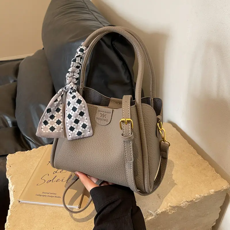 Women's PU Leather Bucket Bag with Bow Strap