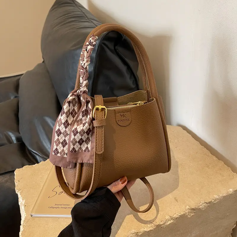 Women's PU Leather Bucket Bag with Bow Strap