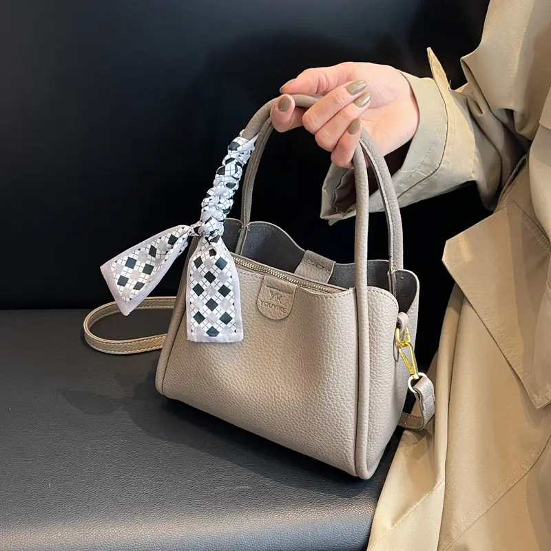Women's PU Leather Bucket Bag with Bow Strap