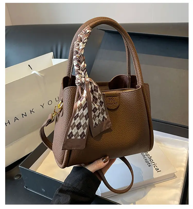 Women's PU Leather Bucket Bag with Bow Strap — feature 1