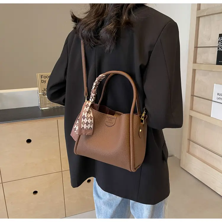 Women's PU Leather Bucket Bag with Bow Strap — feature 10