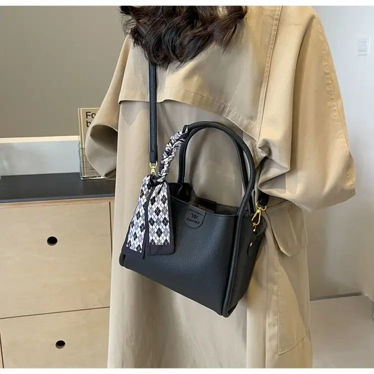 Women's PU Leather Bucket Bag with Bow Strap — feature 14