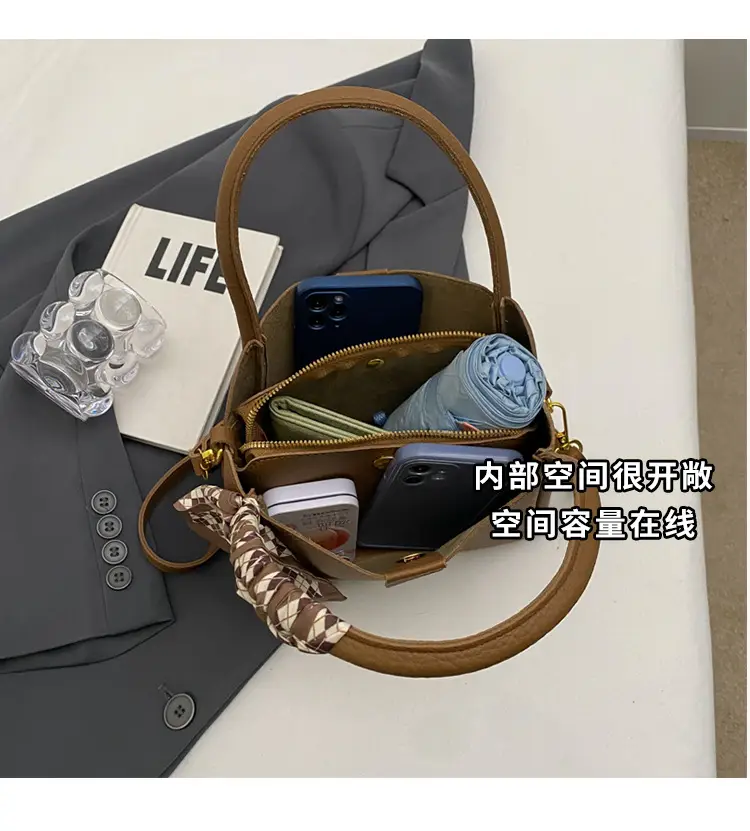 Women's PU Leather Bucket Bag with Bow Strap — feature 8