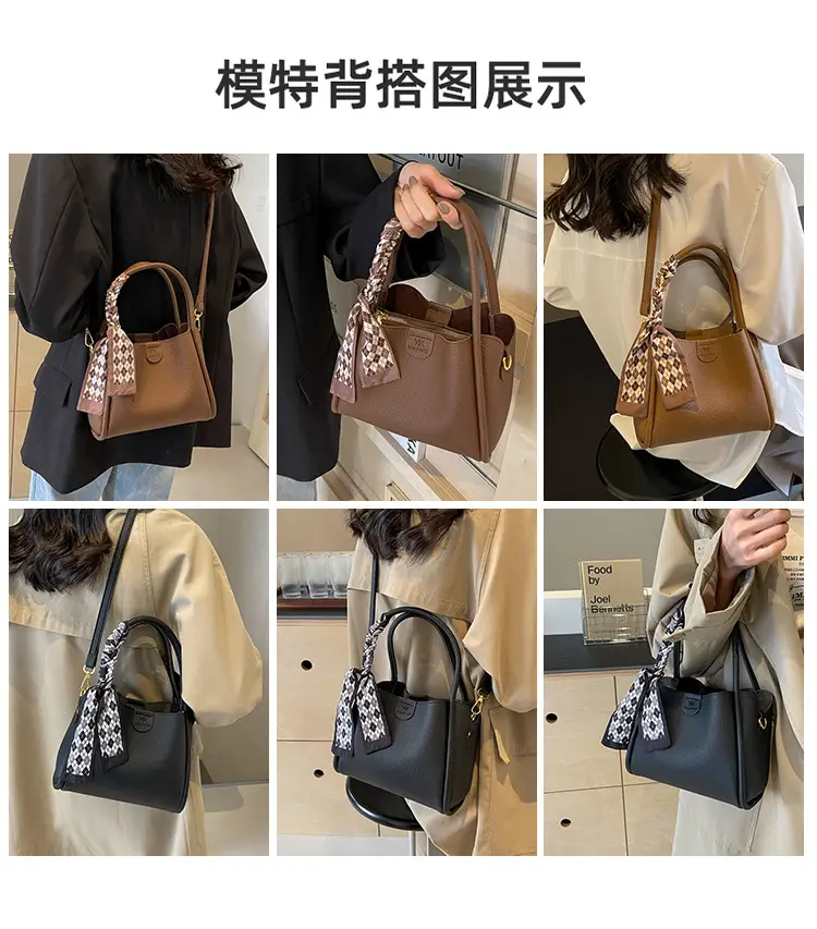 Women's PU Leather Bucket Bag with Bow Strap — feature 9