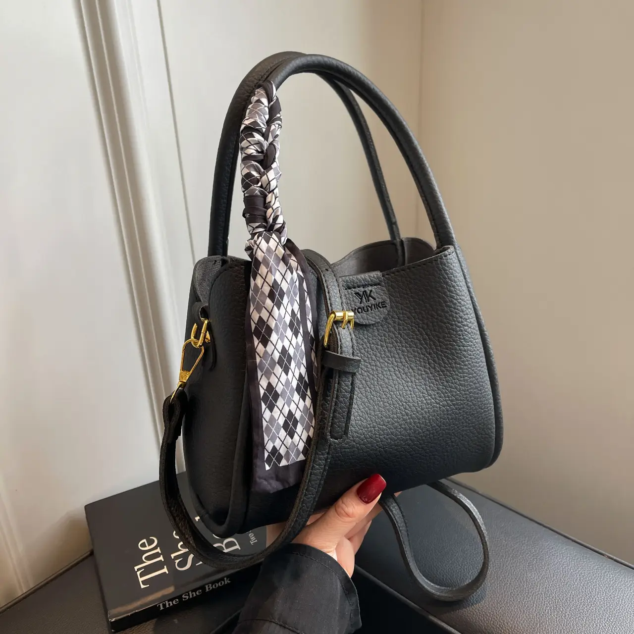 Women's PU Leather Bucket Bag with Bow Strap