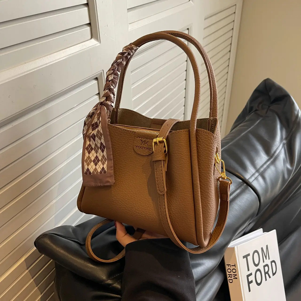 Women's PU Leather Bucket Bag with Bow Strap