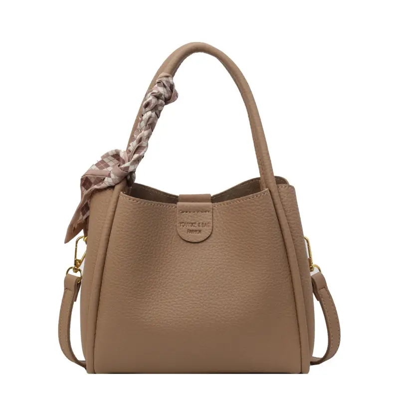 Women's PU Leather Bucket Bag with Bow Strap