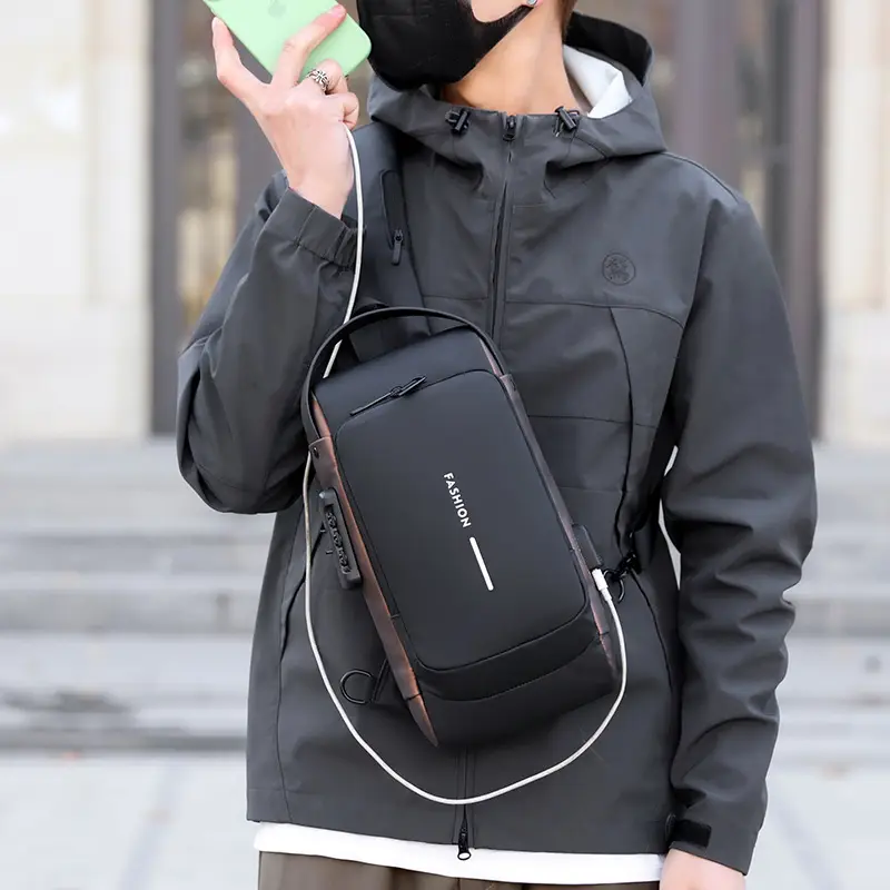 Men's Anti-Theft Diagonal Shoulder Bag Black - Image 7