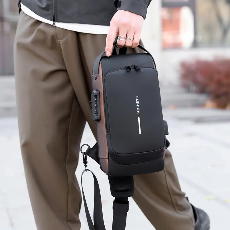 Men's Anti-Theft Diagonal Shoulder Bag Black - Image 8