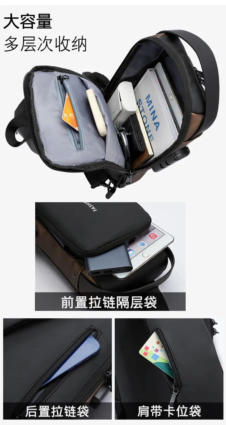 Men's Anti-Theft Diagonal Shoulder Bag Black — feature 15