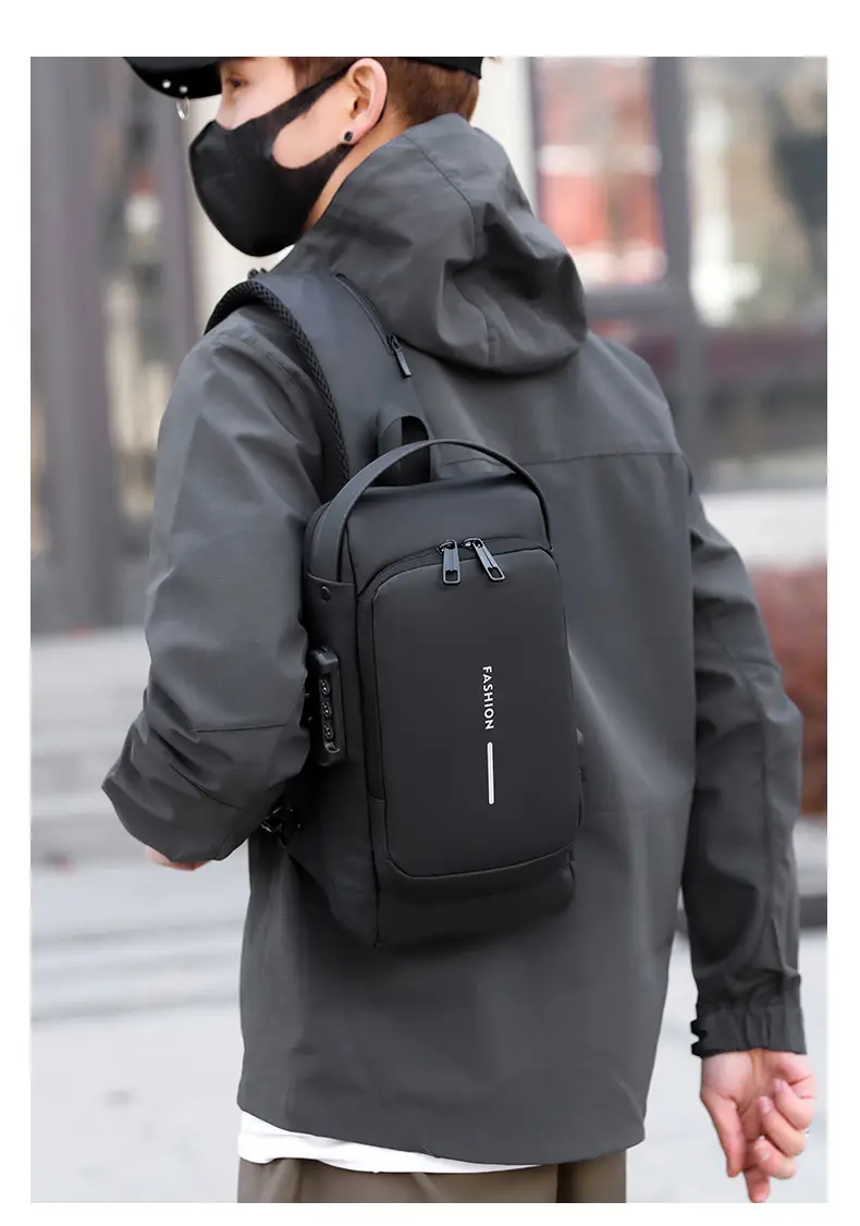 Men's Anti-Theft Diagonal Shoulder Bag Black — feature 20