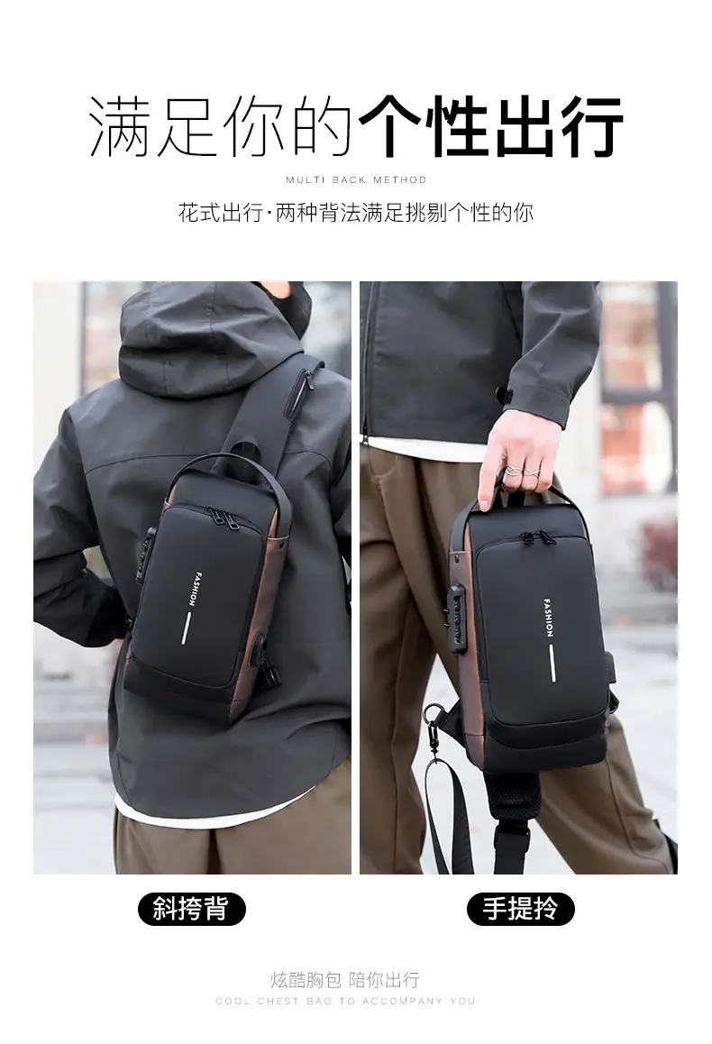 Men's Anti-Theft Diagonal Shoulder Bag Black — feature 7
