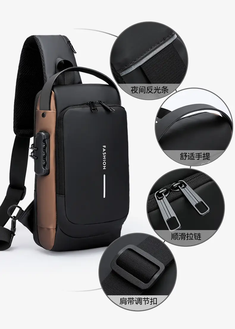 Men's Anti-Theft Diagonal Shoulder Bag Black — feature 9