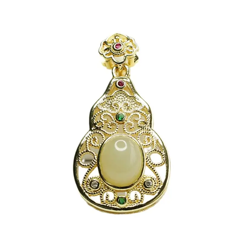 Aiyu Jade Pendant Necklace Clear Water Gourd Gold - Image 6