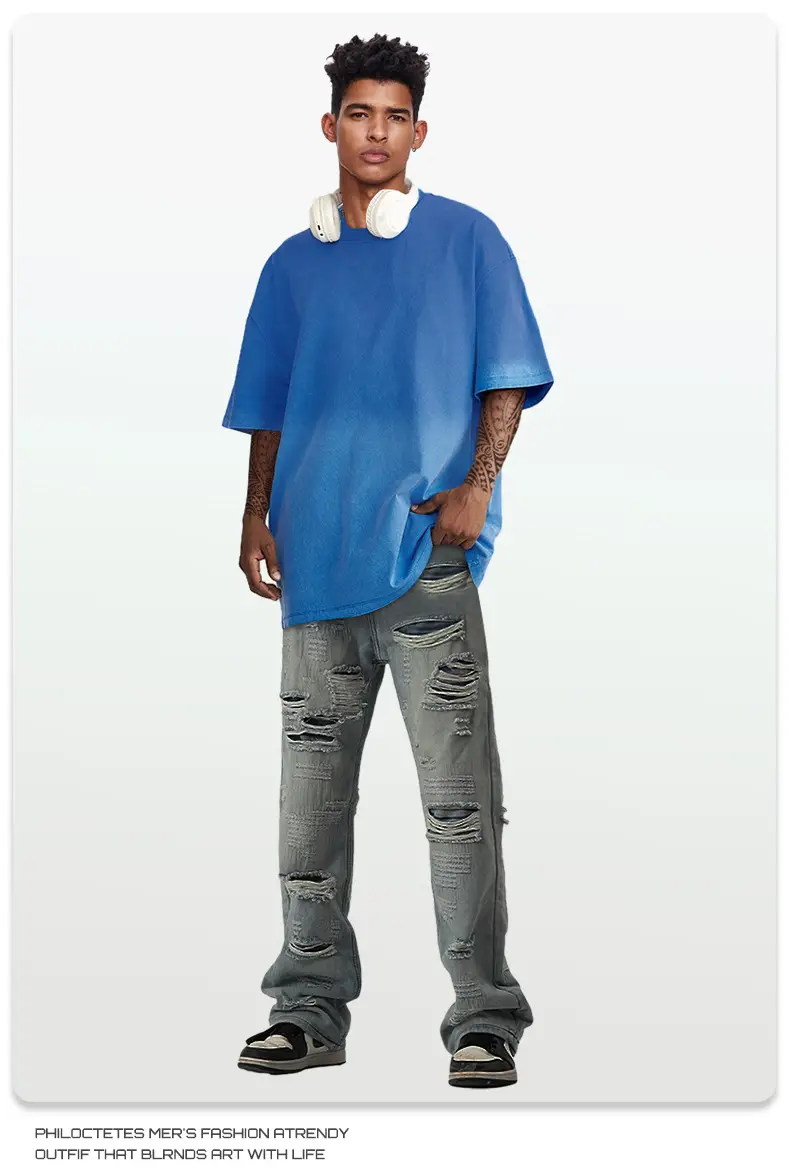Men Women Aqua Blue Gradient Oversize T-Shirt — feature 17