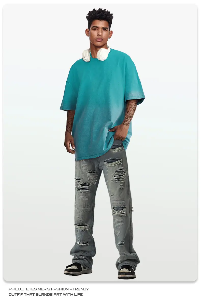 Men Women Aqua Blue Gradient Oversize T-Shirt — feature 27