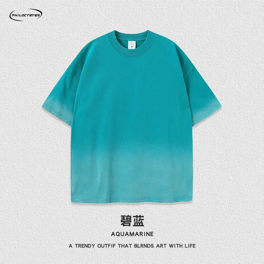 Men Women Aqua Blue Gradient Oversize T-Shirt - Image 9