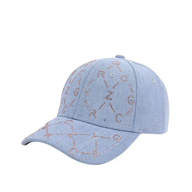 Women Blue Rhinestone Baseball Cap with Korean Design - Image 8