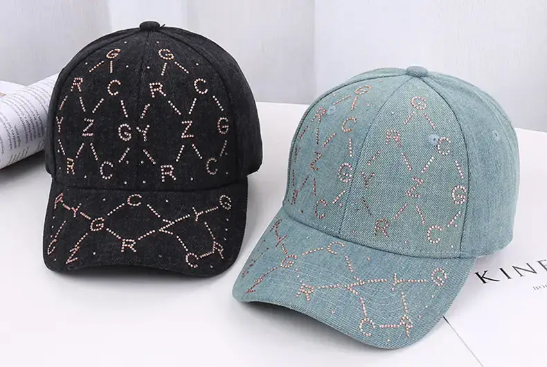 Women Blue Rhinestone Baseball Cap with Korean Design — feature 20